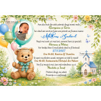 Invitatie de botez cu ursulet si baloane