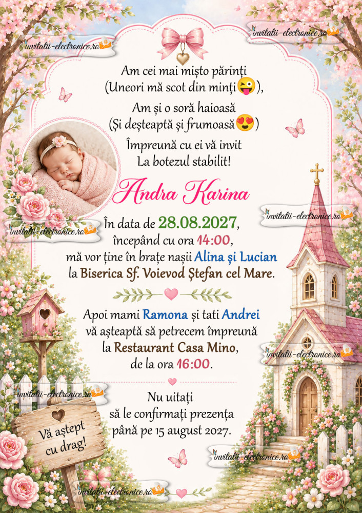 Invitatie digitala botez fetita