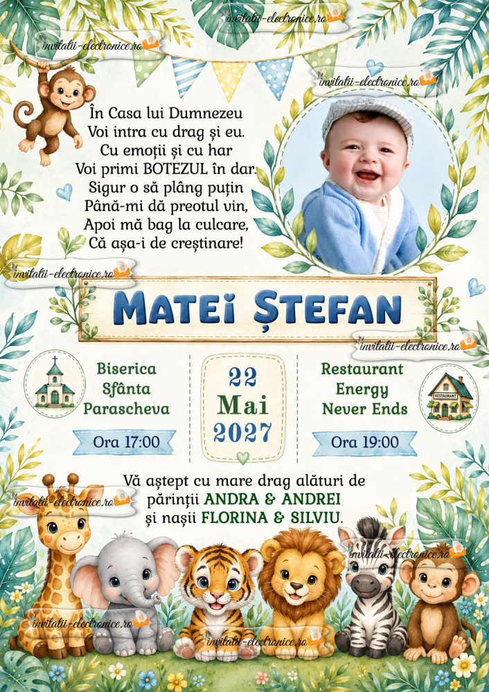 Invitatie digitala cu animale din jungla