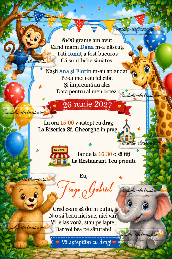 Invitatie la botez cu animale
