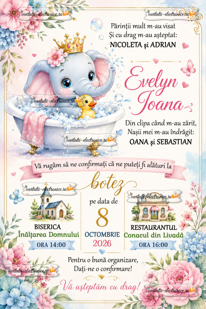 Invitatie de botez digitala cu elefantel