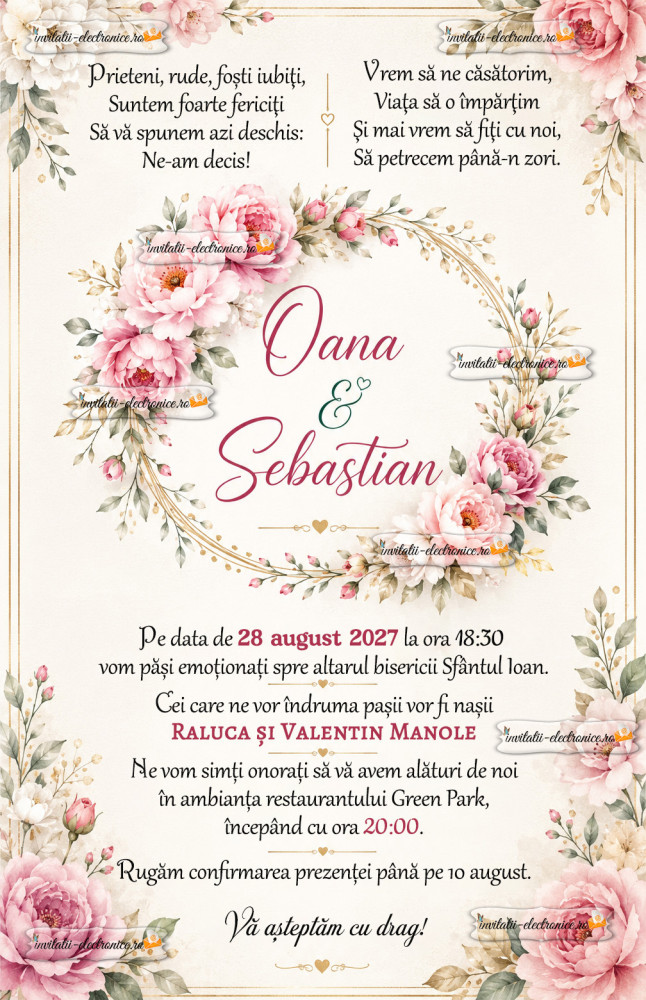Invitatie la nunta cu flori