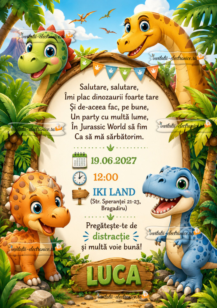 Invitatie cu dinozauri