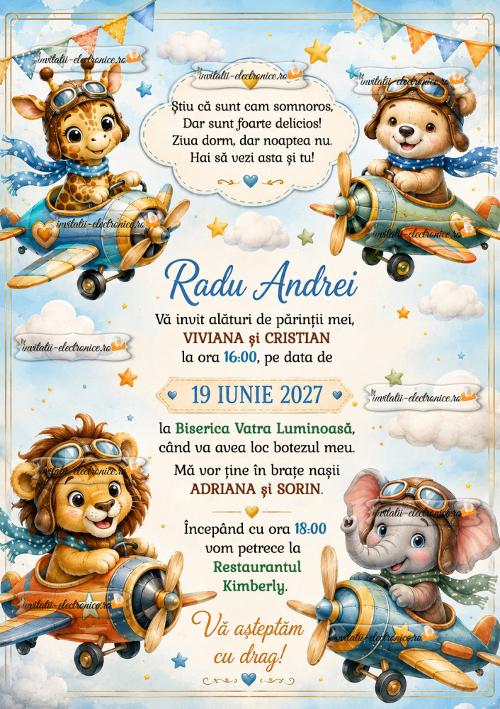 Invitatie de botez aviator