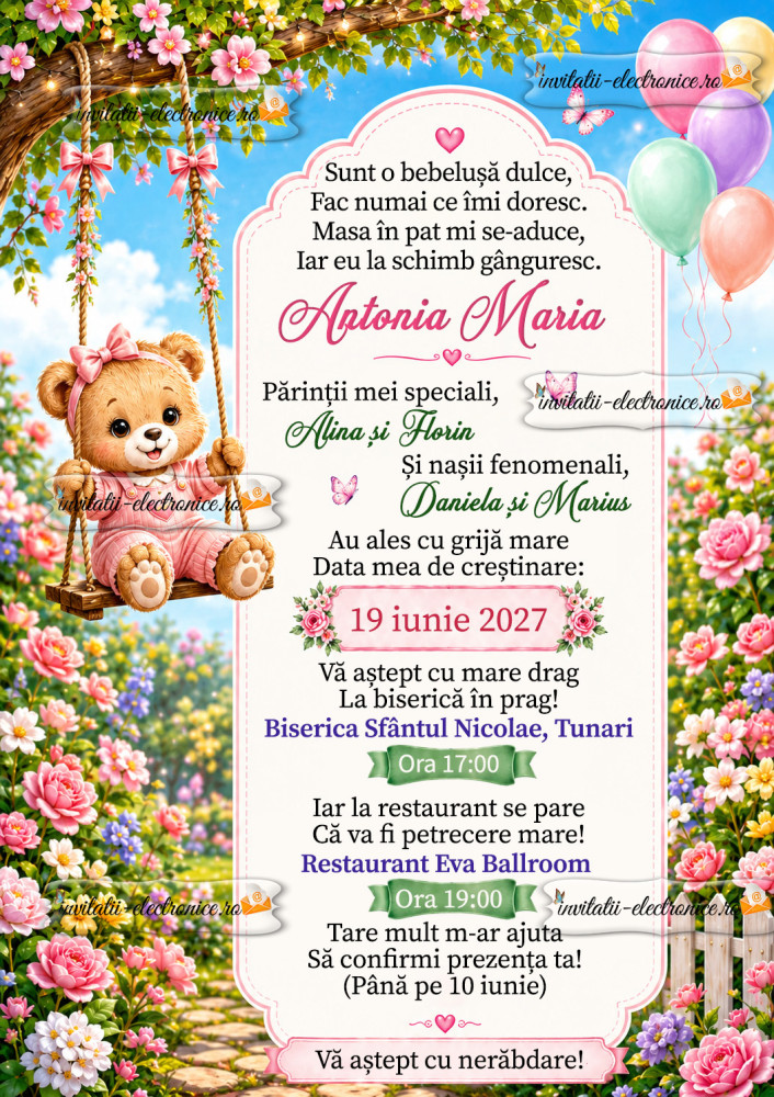 Invitatie la botez fetita 