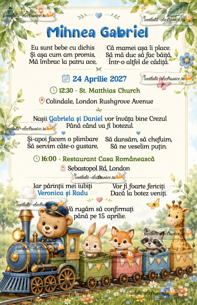 Invitatie la botez cu trenulet