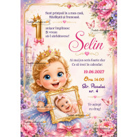 Invitatie cu printesa si flori