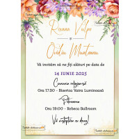 Invitatie de nunta cu flori si auriu