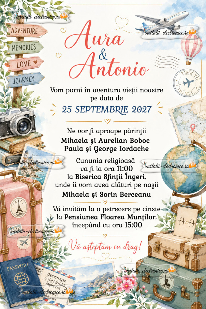 Invitatie la nunta - tema calatorii