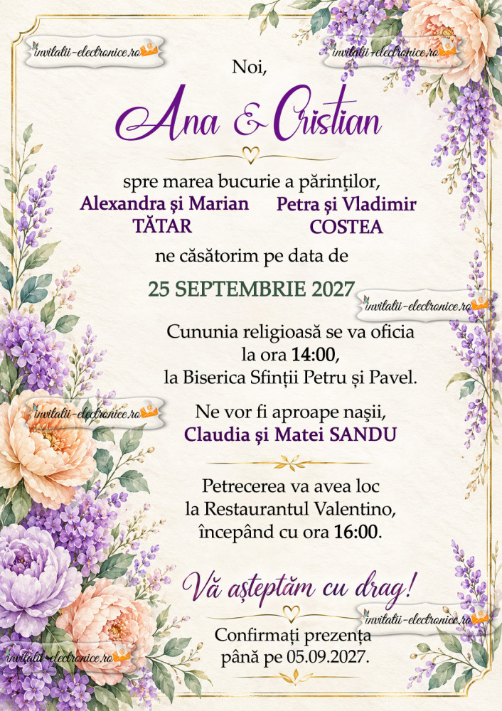 Invitatie la nunta cu flori