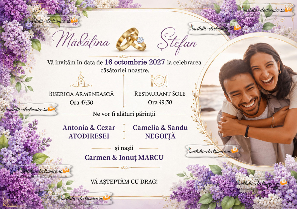 Invitatie la nunta cu liliac