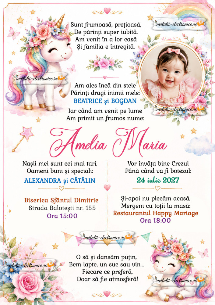 Invitatie cu unicorni 