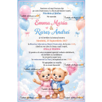 Invitatie la botez de gemeni fata si baiat
