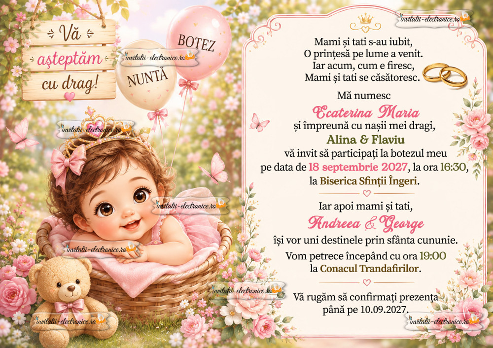 Invitatie nunta + botez fetita