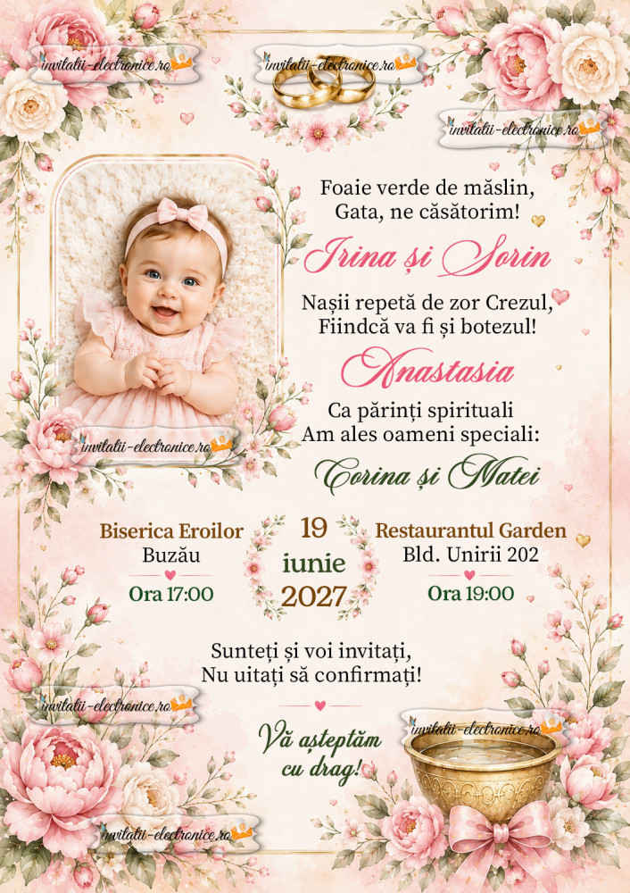 Invitatie la nunta si botezul unei fetite