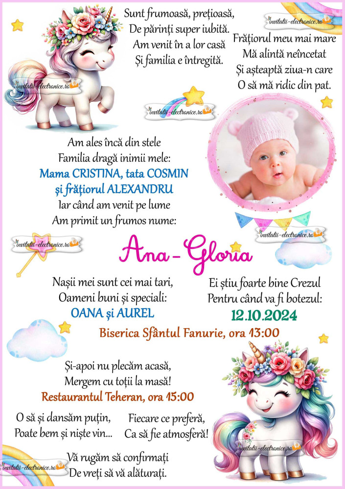 Invitatie cu unicorni