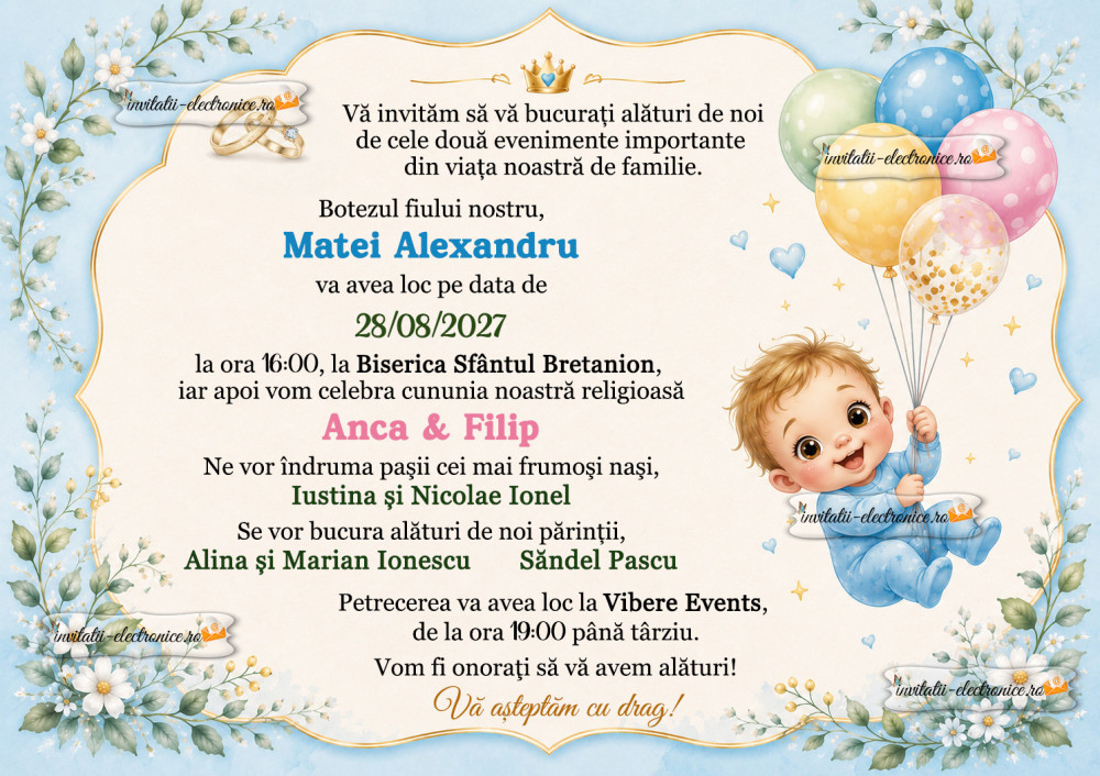 Invitatie la nunta si botez de baietel