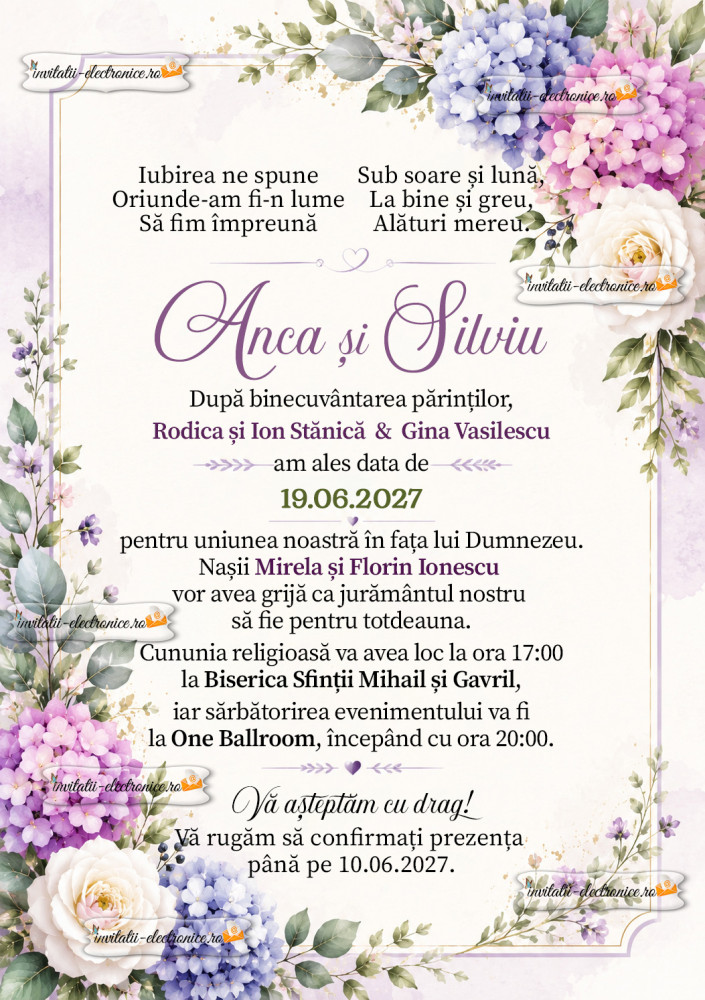 Invitatie digitala de nunta cu flori