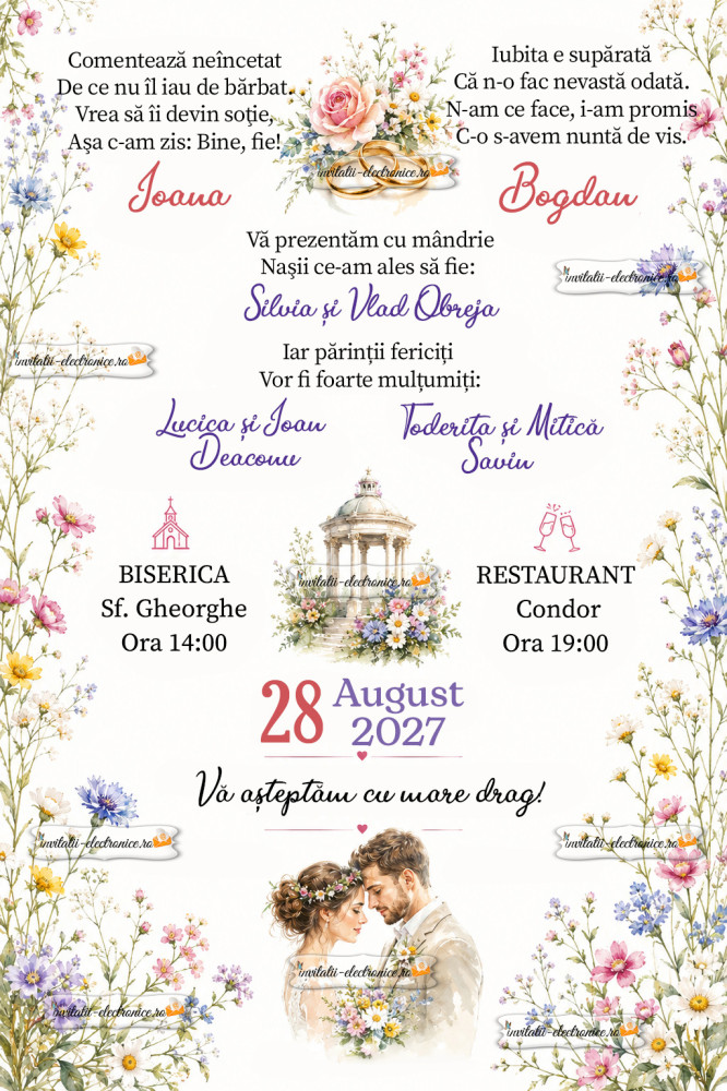 Invitatie la nunta flori de camp