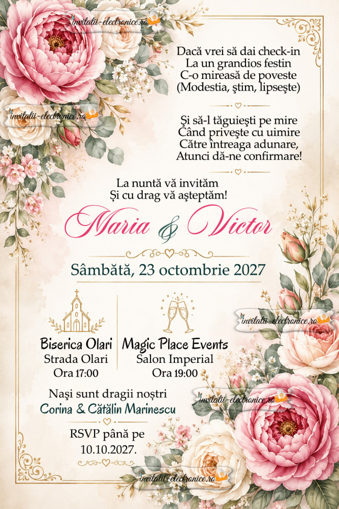 Invitatie la nunta sau cununie