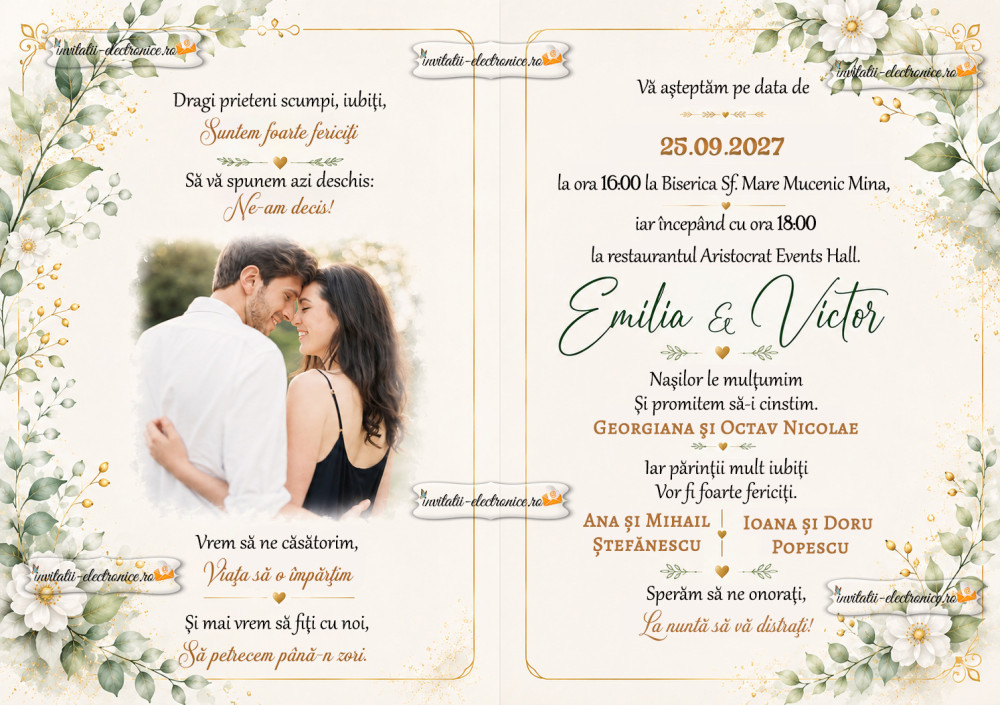 Invitatie de nunta cu poza miri