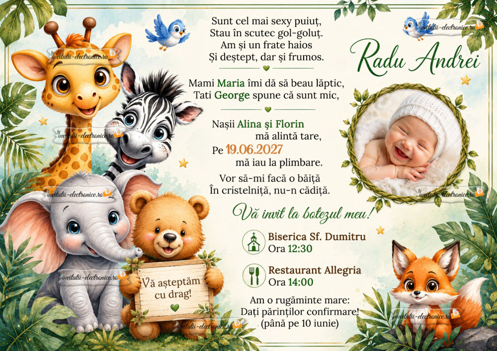 Invitatie la botez cu animale