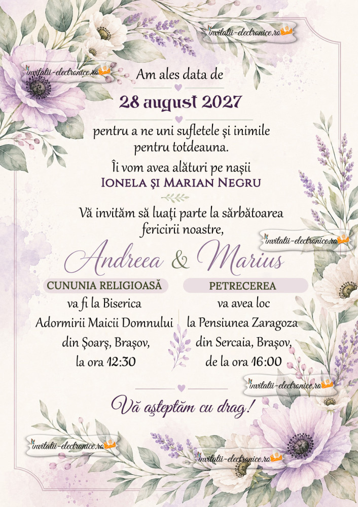 Invitatie de nunta cu flori