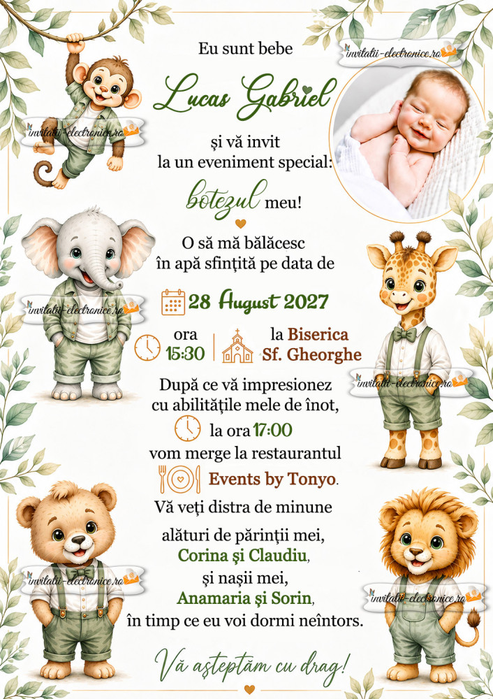 Invitatie de botez simpla si frumoasa
