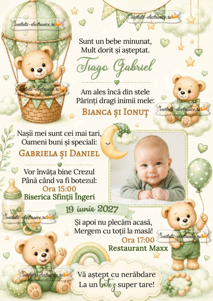 Invitatie de botez cu ursuleti