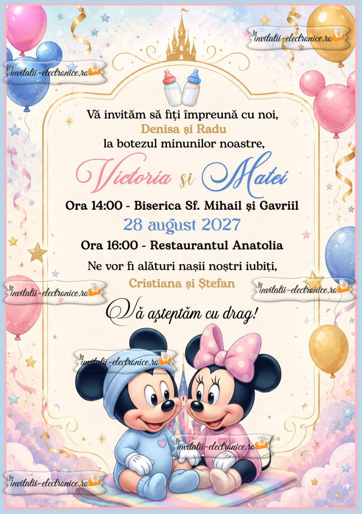 Invitatie botez gemeni