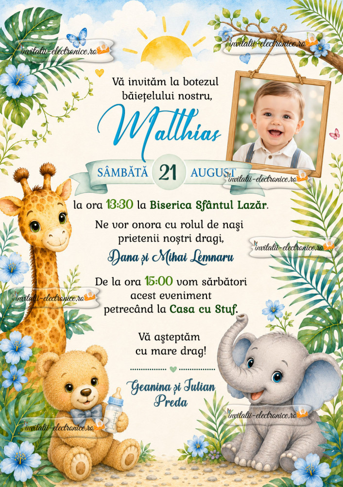 Invitatie la botez cu animale
