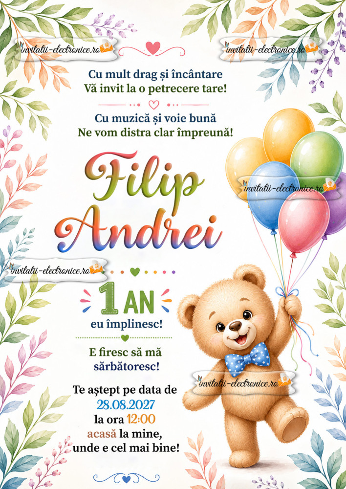 Invitatie cu ursulet 