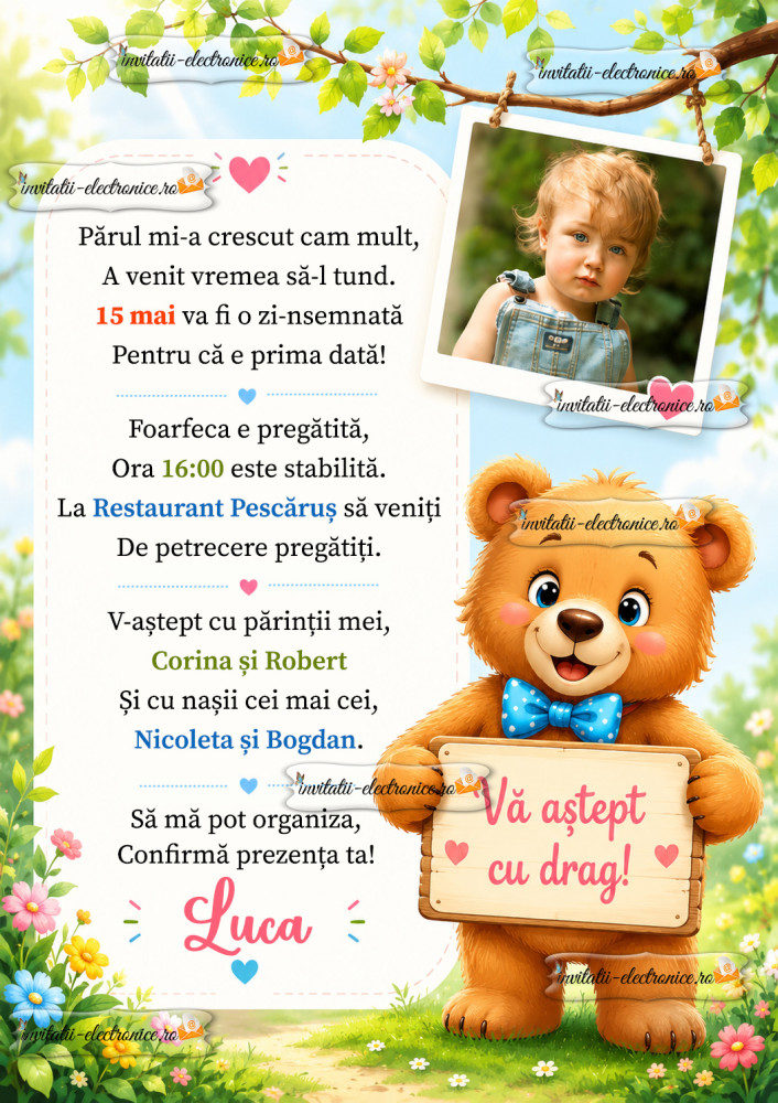 Invitatie cu ursulet