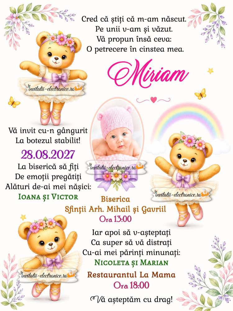 Invitatie la botez cu balerine