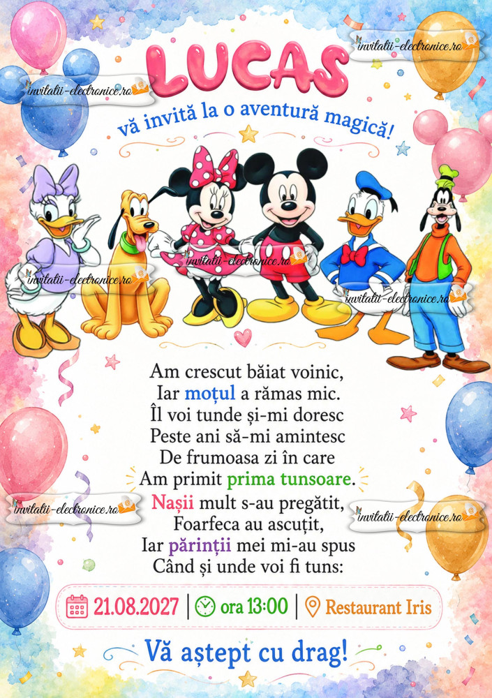 Invitatie cu personaje Disney