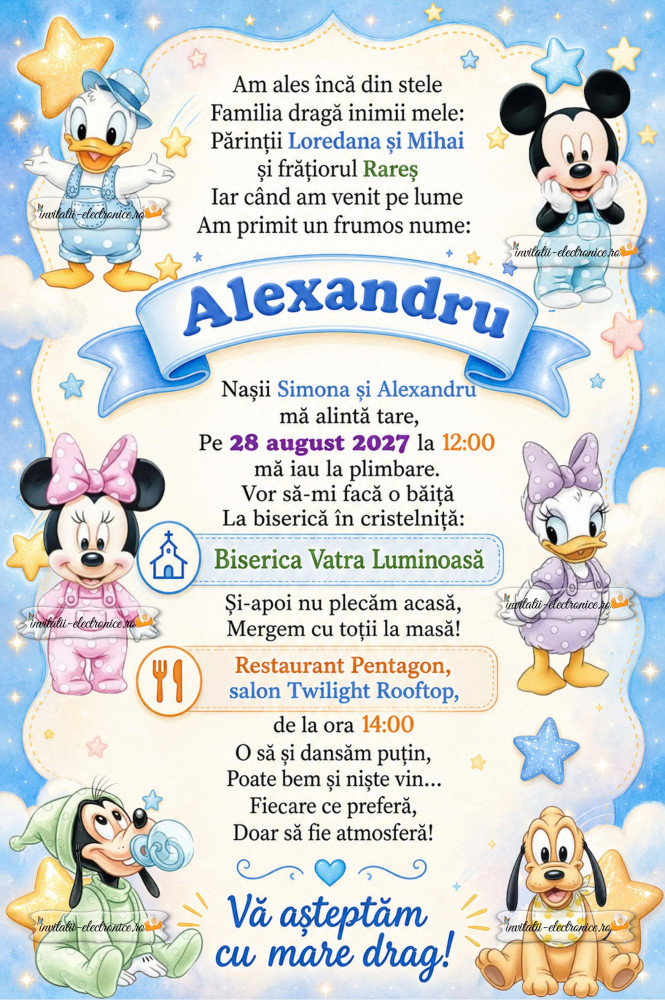 Invitatie electronica cu Mickey si Minnie