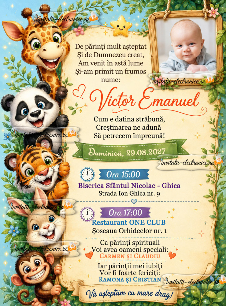 Invitatie de botez cu animale