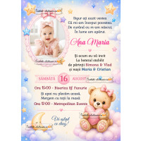 Invitatie de botez cu ursulet