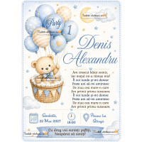 Invitatie la petrecere cu ursulet si baloane