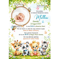 Invitatie de botez cu animale din jungla