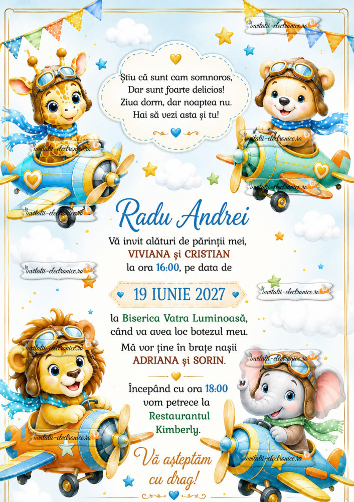 Invitatie de botez aviator