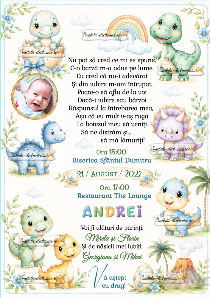 Invitatie la botez cu dinozauri