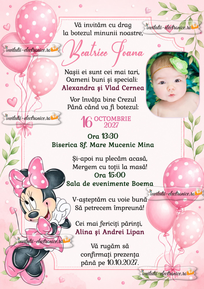 Invitatie cu Minnie Mouse