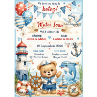 Invitatie de botez cu ursulet marinar