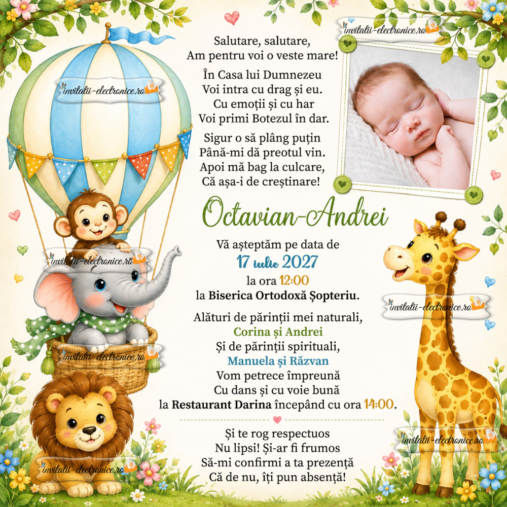 Invitatii electronice de botez de trimis online