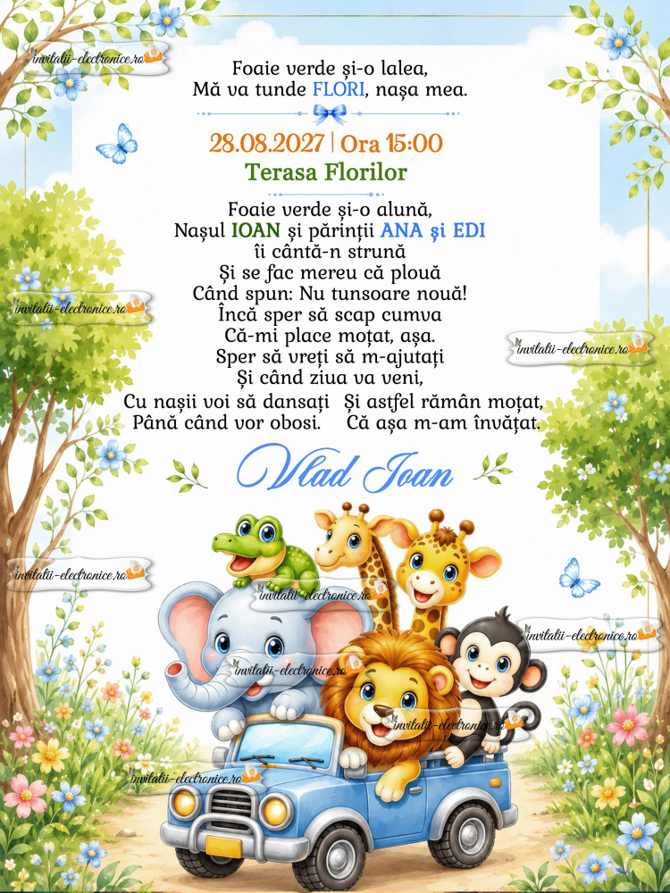 Invitatie cu animale din jungla