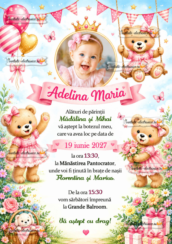 Invitatie de botez cu ursuleti