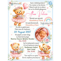 Invitatie la botez fetita cu ursuleti