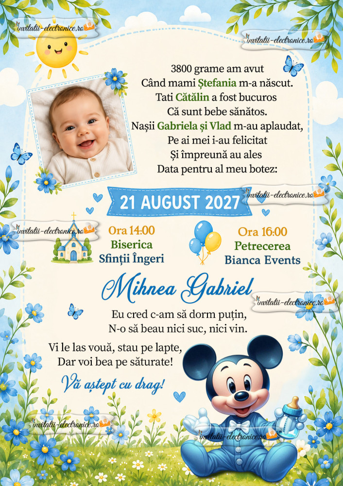 Invitatie de botez cu Mickey Mouse
