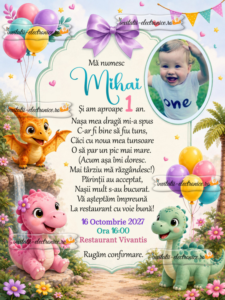 Invitatie la petrecere cu dinozauri